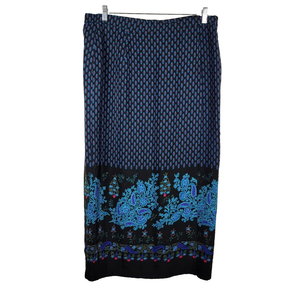 Vintage DVF Diane Von Furstenberg Blue Silk Wrap Skirt Women's‎ Size Large